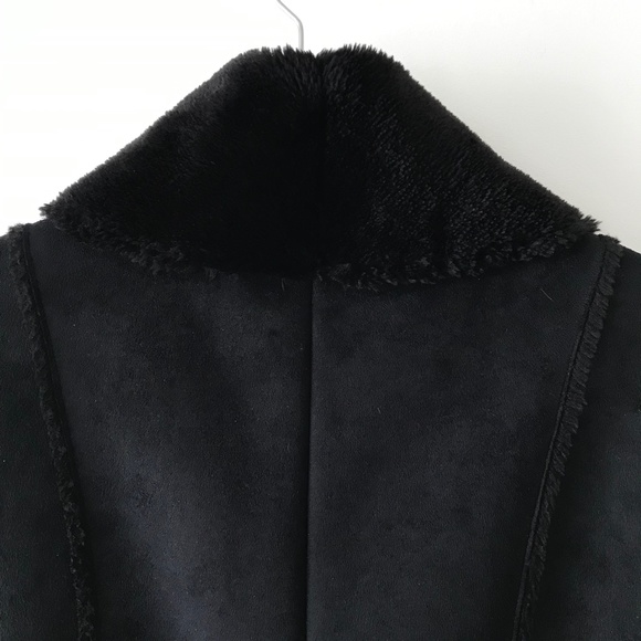 WHBM Black Faux Shearling Wrap Jacket - Picture 8 of 16
